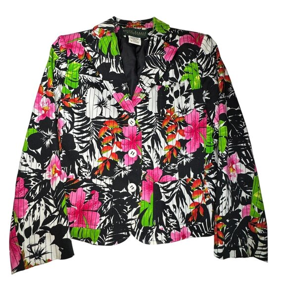 VTG Harve' Benard By Bernard Holtzman Women's Tropical Pin Stripe Floral Blazer - Picture 1 of 8